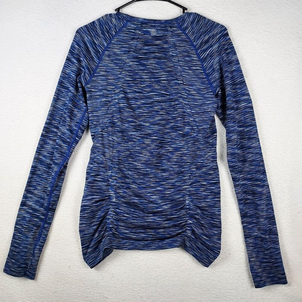 Athleta Women's Medium Blue Space Dye Workout Running Shirt Ruched Sides - Picture 2 of 9